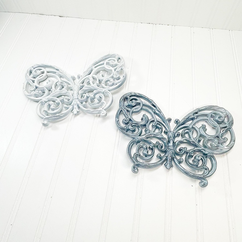Vintage Burwood Butterfly Decor - White &‎ Silver Butterflies Wall Hanging